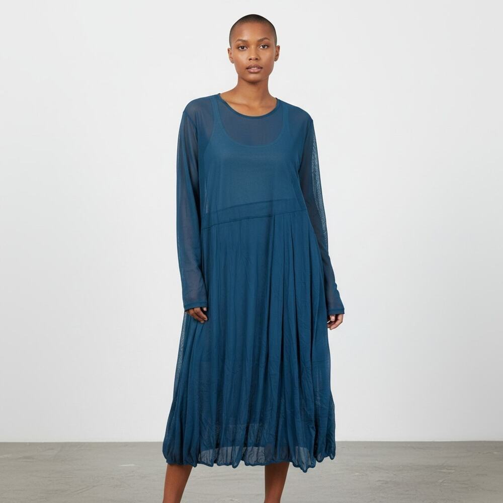Lisa Bayne Blue Mesh Overdress XXL Sheer Tunic Lagenlook Art To Wear Layering